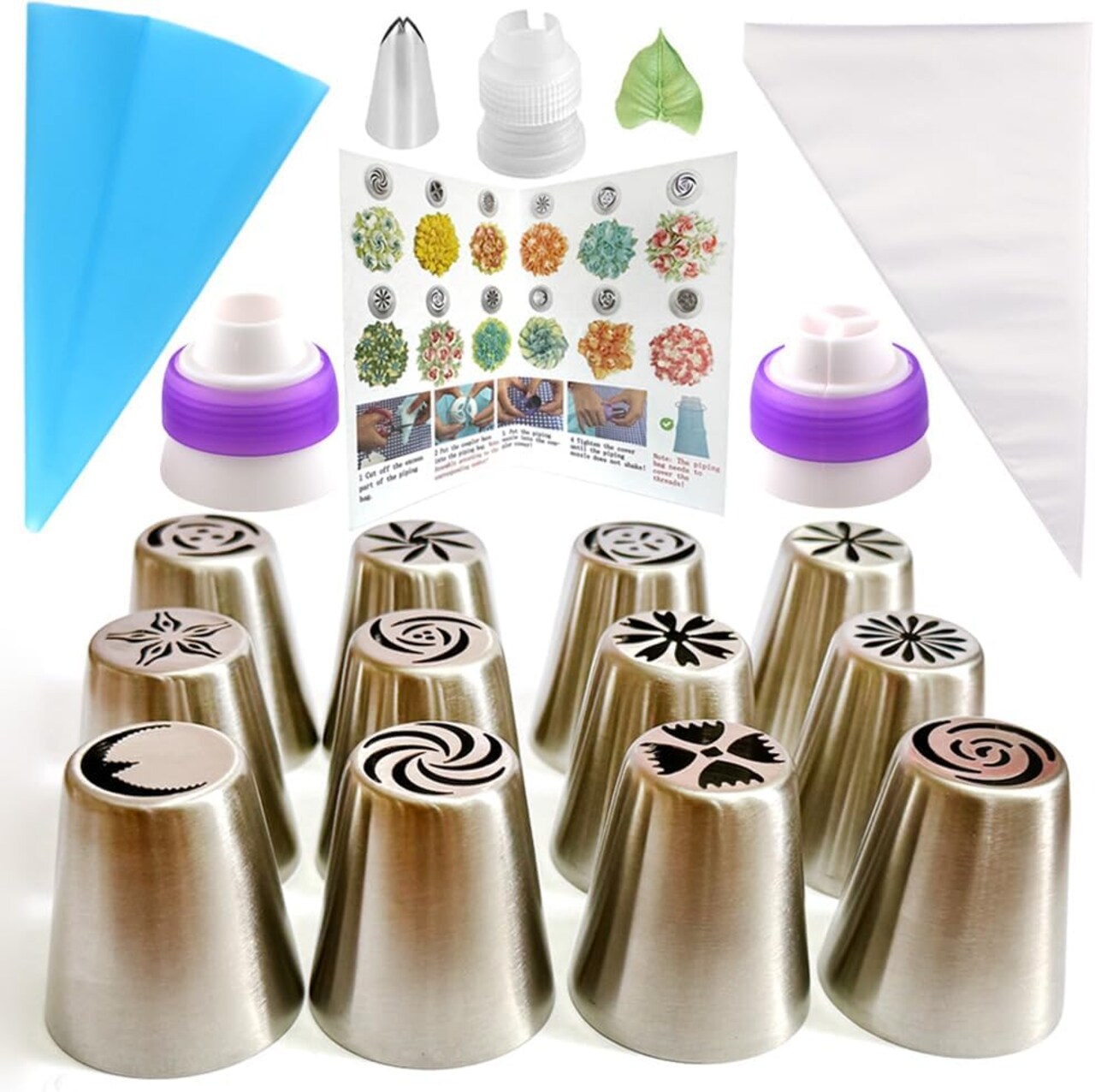 48-Piece Russian Piping Tips Set – Flower Decorating Kit with Icing & Pastry Bags for Cakes & Cupcakes